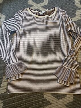 Striped Ruffle Cuff Knit Top in Cream and Dark red/maroon